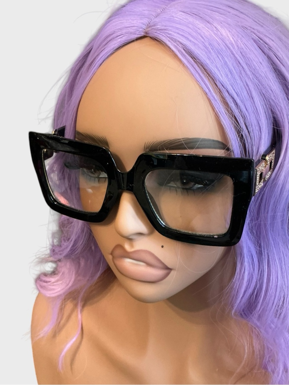 Oversized Square Fashion Glasses Black Clear Lens Glam Frames NWT